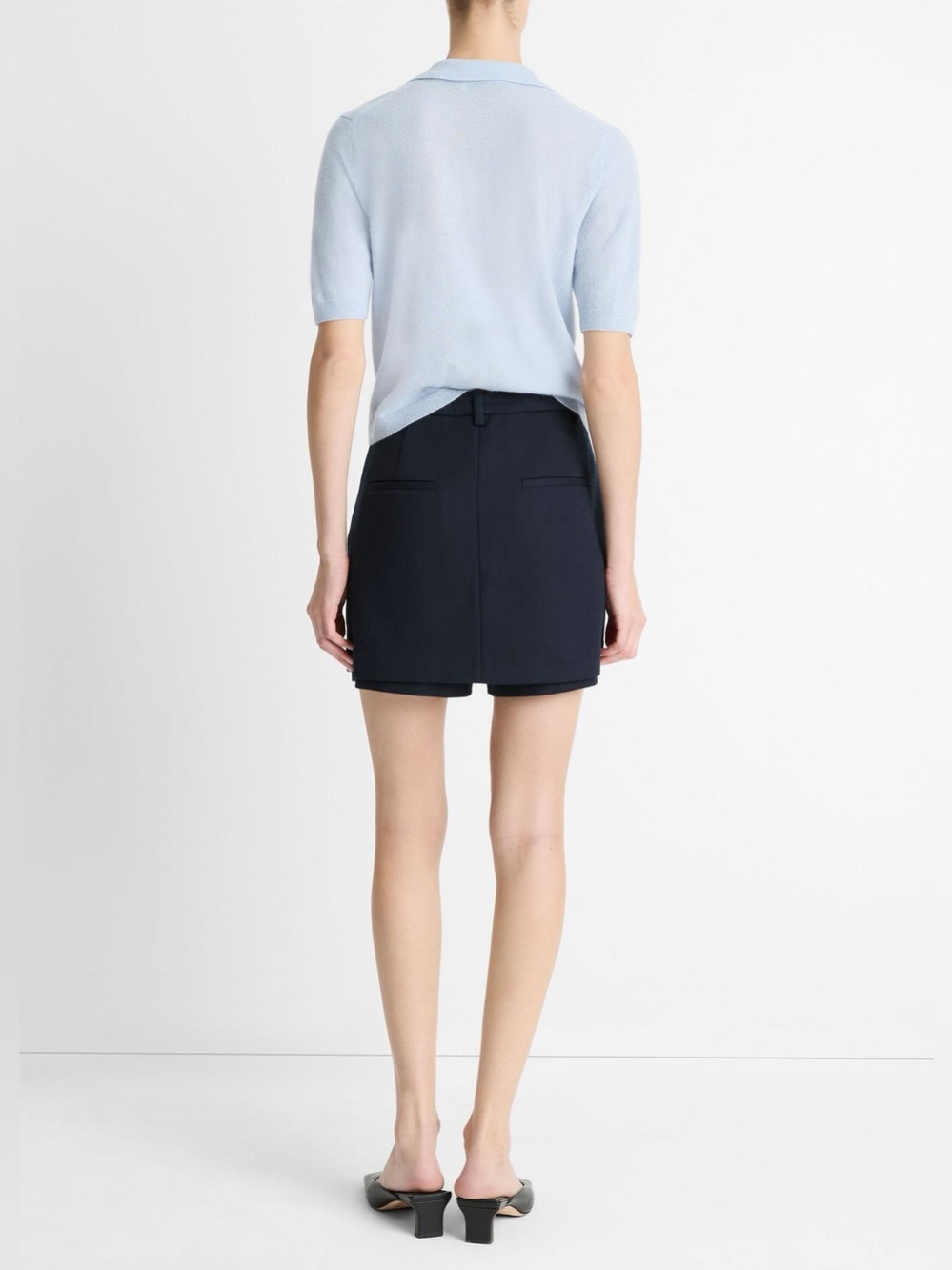 VINCE Silk Short-Sleeve Polo Shirt -Sky Mist - Picture 3 of 4